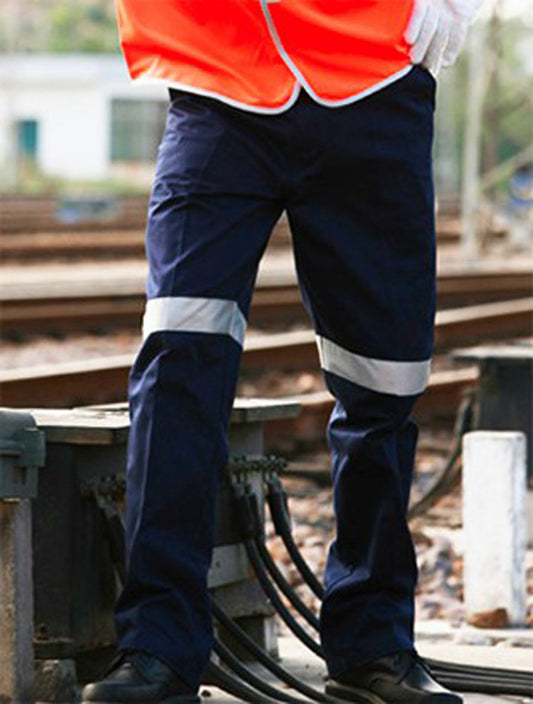 Unisex Adults Cotton Drill Work Pants With Reflective Tape (WK1234)