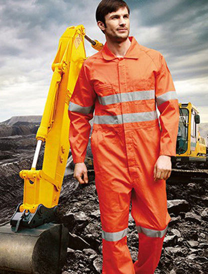 Unisex Adults Hi-Vis Cotton Drill Overall With X Pattern Reflective Tape (WO0683)