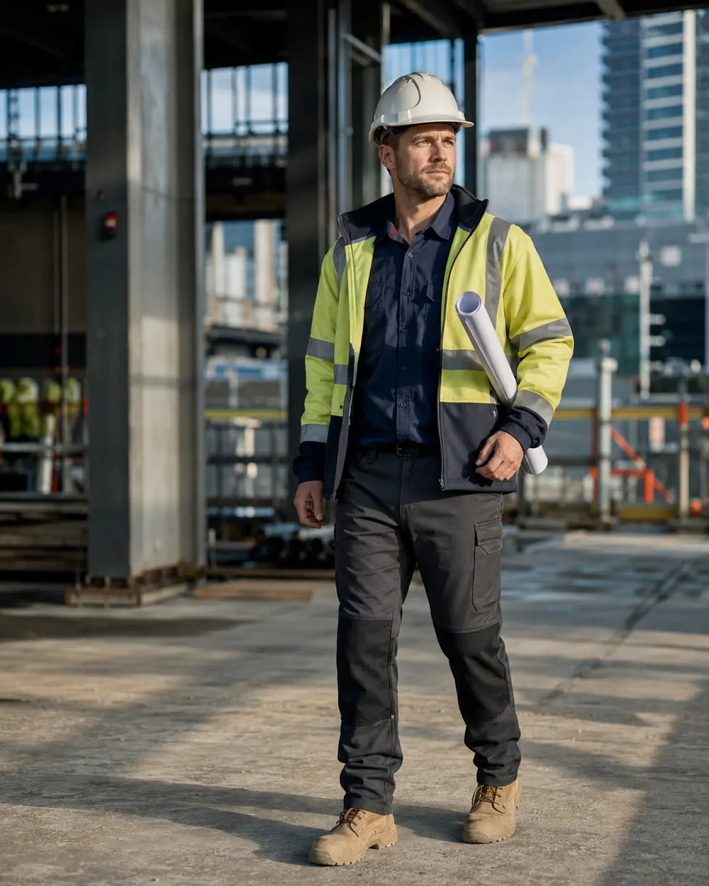 Construction worker wearing high-visibility workwear