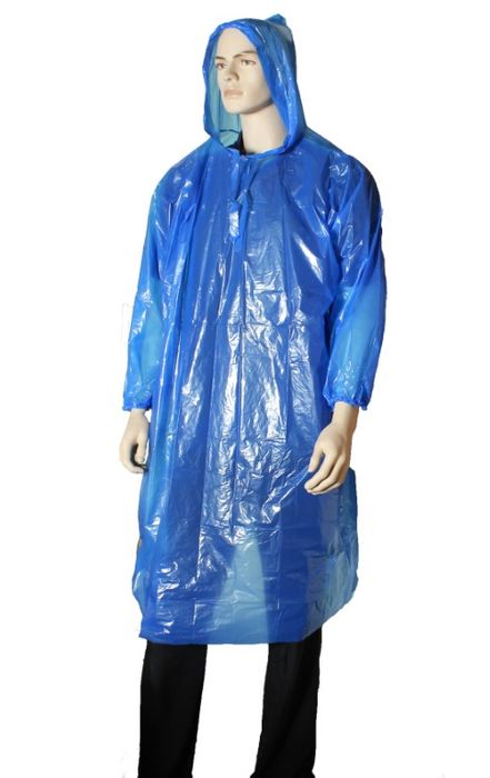 Disposable PE Poncho L/Sleeve Blue (100 units)